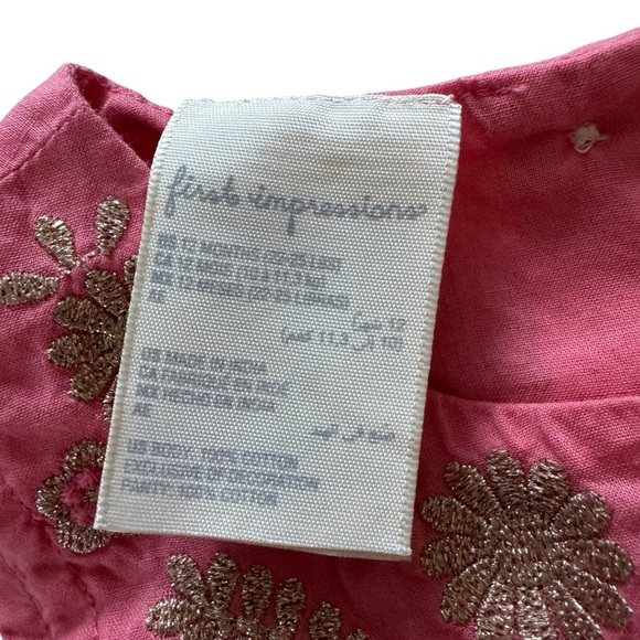 First Impressions Pink Dress Gold Embroidered Sleeveless Baby Girl 12M - Picture 3 of 5